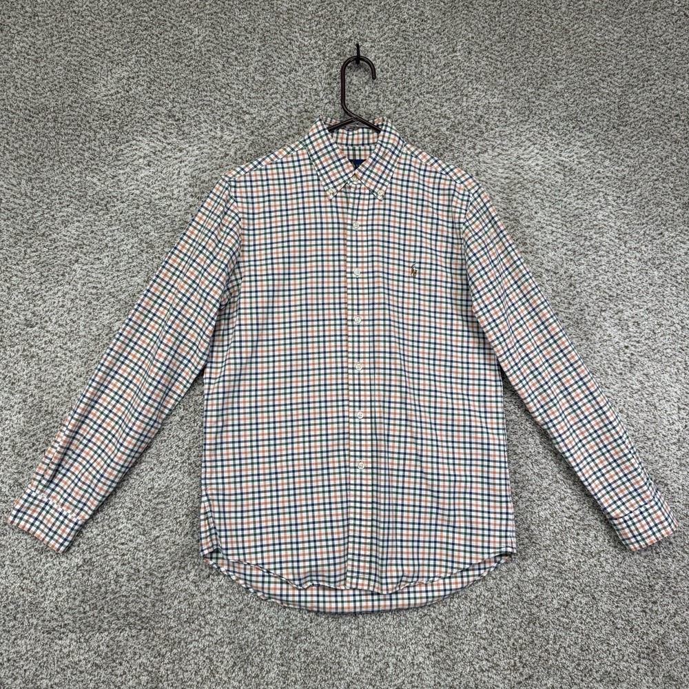 Ralph Lauren Chambray Shirt Men's Small Orange Blue Green Check Button Up Preppy
